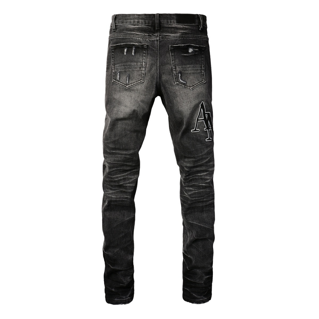 Amr Staggered Black Jeans