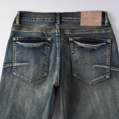 Purple Red Distressed Patch Jeans
