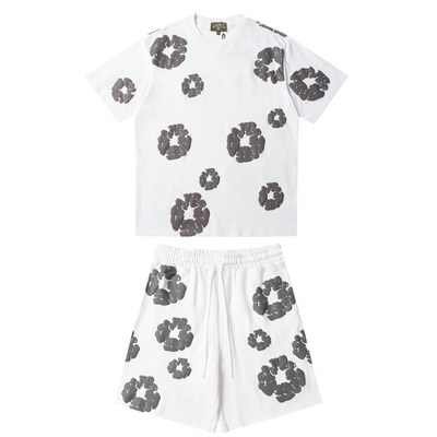 Denim Trs White Grey Short set