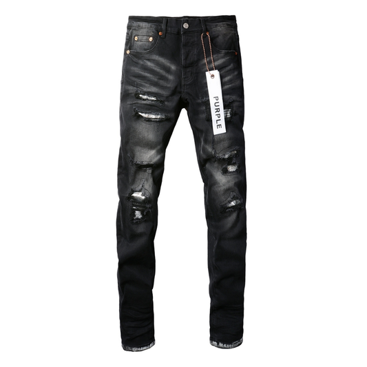 Purple Monogram Patch Ripped Jeans